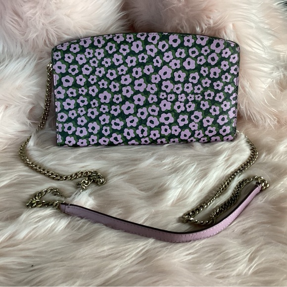 Kate spade crossbody a in purple and green floral with chain and leather strap - Picture 2 of 8